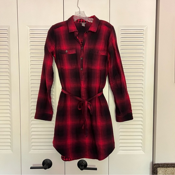 Plaid Flannel Red Shirt Dress - Picture 1 of 3
